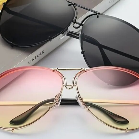 Miz Le Porsche Oversized Aviator Sunnies Clear Peach or Blue Tinted Sunglasses - Picture 10 of 16